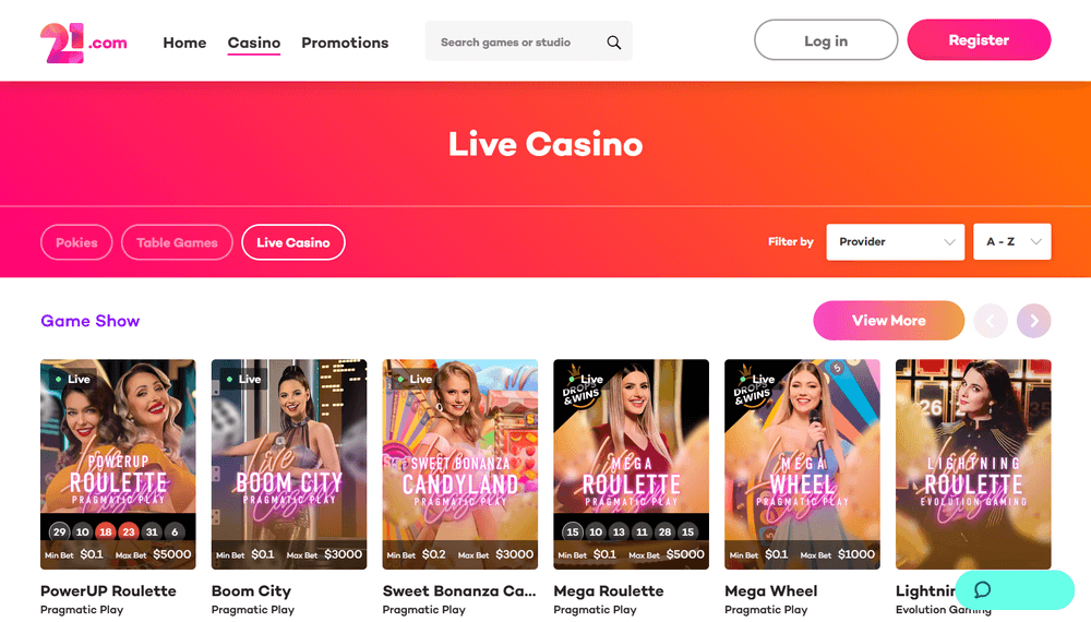 21.com Live Casino