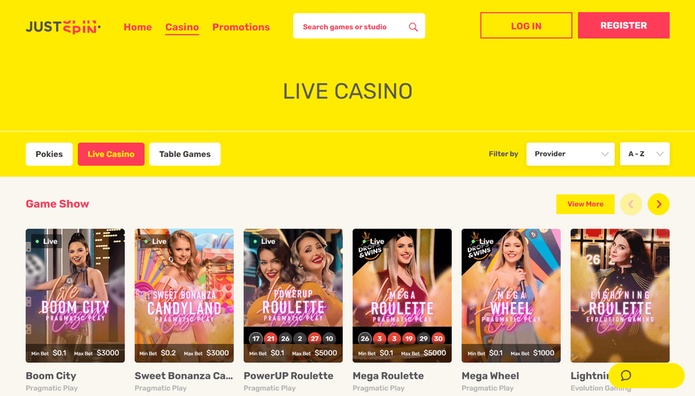 Justspin Live Casino