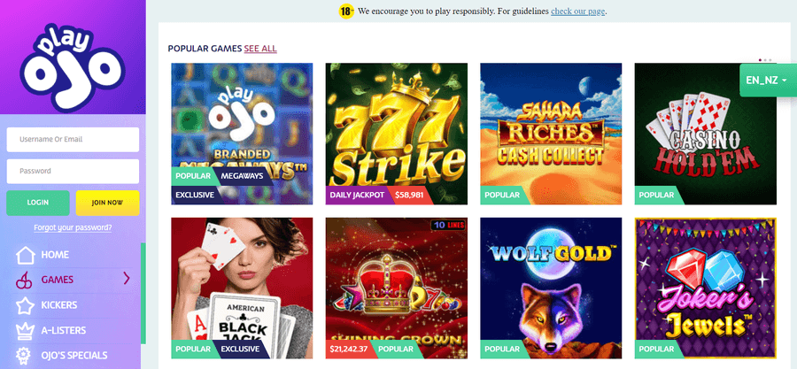 PlayOJO Casino Slots