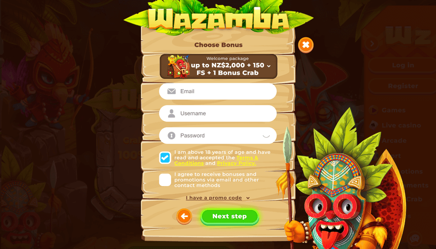 Wazamba Casino Registration