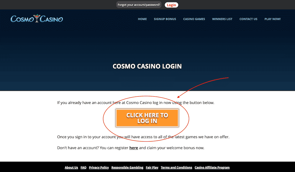 Cosmo Casino Login Step 3