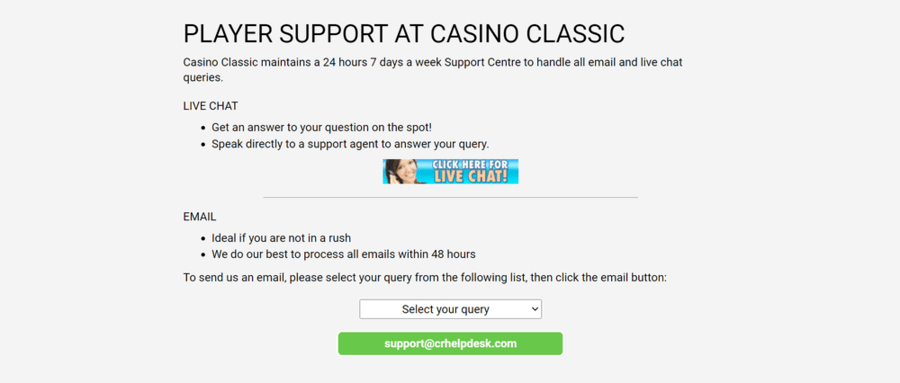 Casino Classic Customer Service