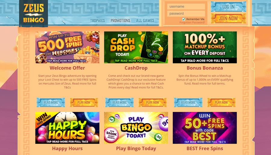 Zeus Bingo Casino Promotions