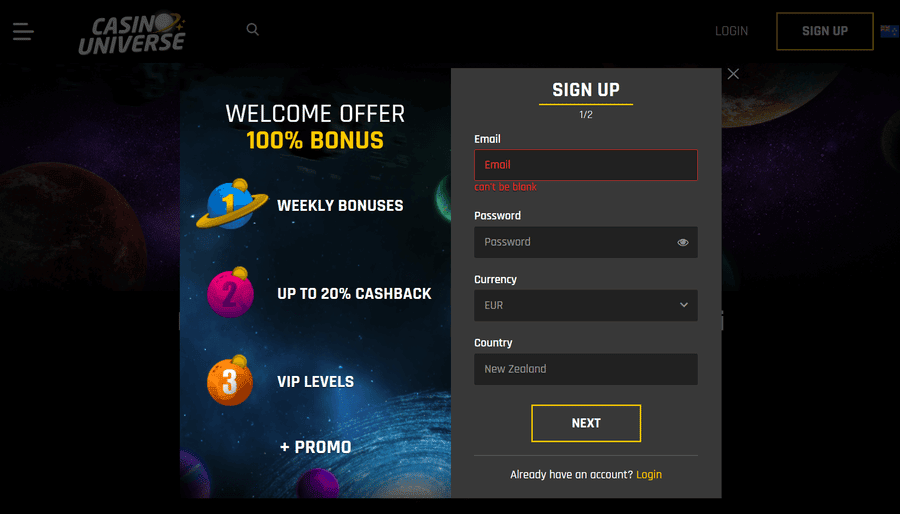 Casino Universe Registration