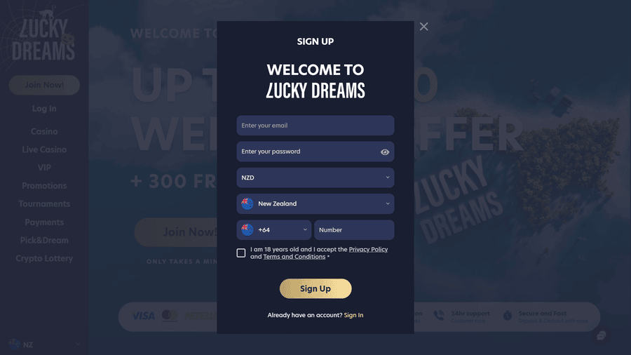 Lucky Dreams Casino Registration