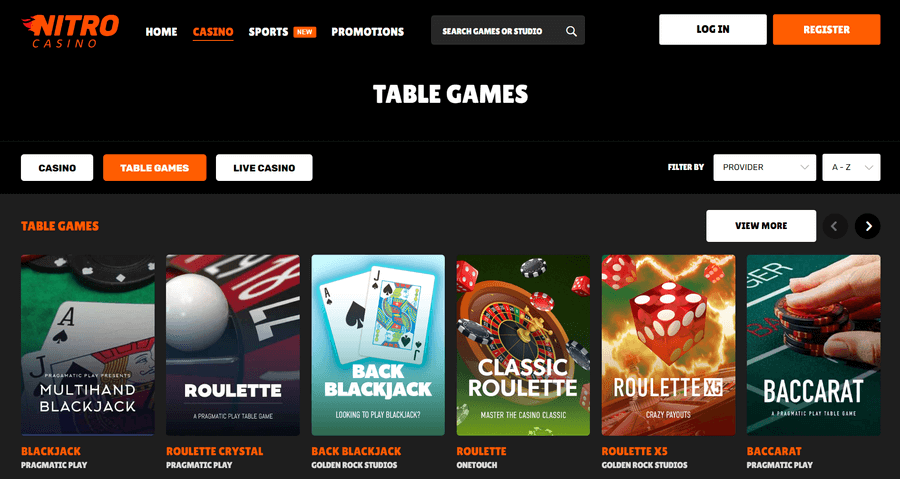 Nitro Casino Table Games