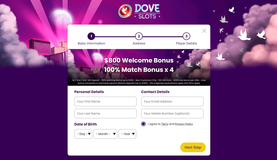 Dove Slot Casino Registration