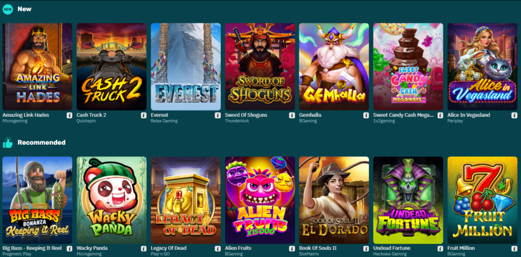 Image for the section Slots. It shows several online pokies you can play on Arcanebet.