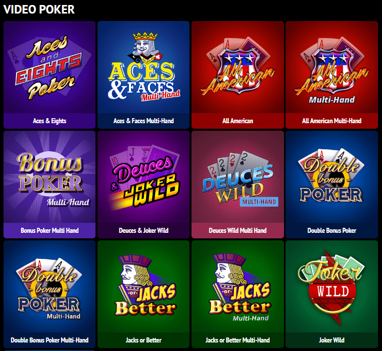 Image for the section Other Games. It shows the video poker options on the casino.