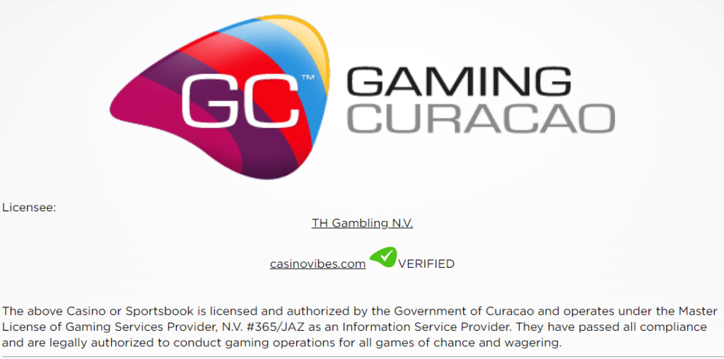Image for the section Licence. It shows the license information of CasinoVibes.
